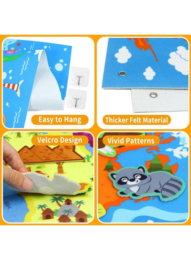 Soofam Felt Story Board Set, Toddlers Preschool Storytelling Flannel Board, Thicker Felt Board, Preschool Learning Toy, Teaching Play Activity Kits for Boys Girls (World Map) - Image 5
