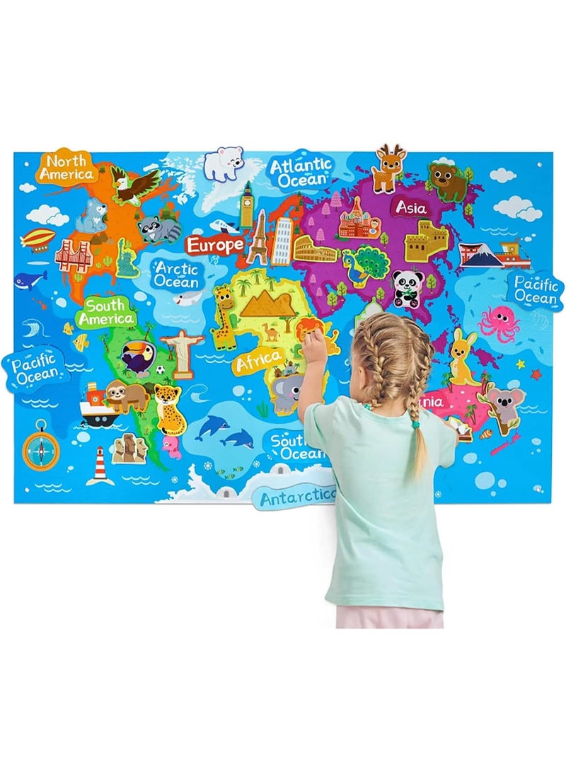 Soofam Felt Story Board Set, Toddlers Preschool Storytelling Flannel Board, Thicker Felt Board, Preschool Learning Toy, Teaching Play Activity Kits for Boys Girls (World Map) - Image 1
