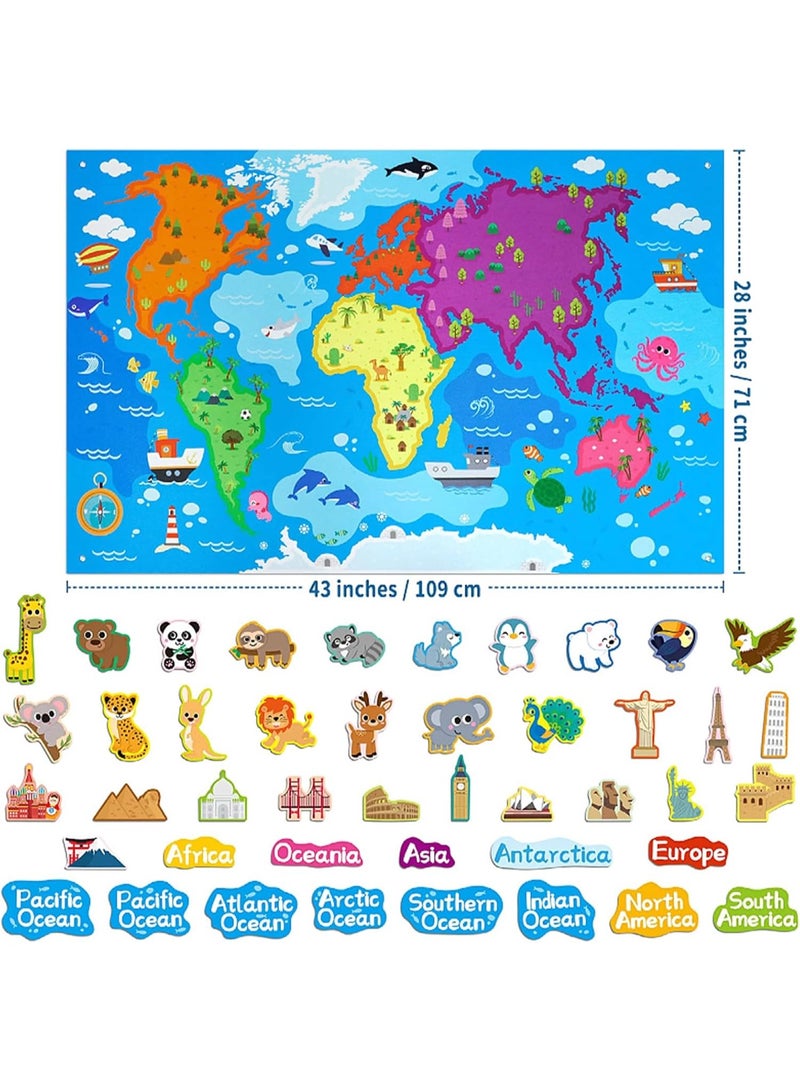 Soofam Felt Story Board Set, Toddlers Preschool Storytelling Flannel Board, Thicker Felt Board, Preschool Learning Toy, Teaching Play Activity Kits for Boys Girls (World Map) - Image 4