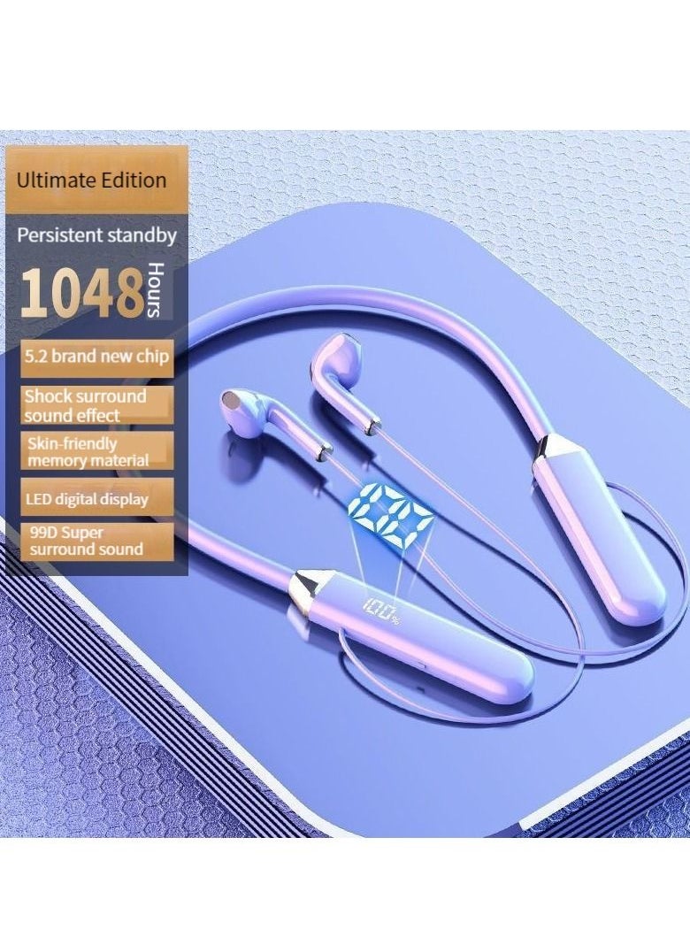 GELESE New Bluetooth earphone Neck-mounted Sports Noise Canceling Neck-mounted Ultra-Long Standby Universal Headphones (Purple)  - Image 1
