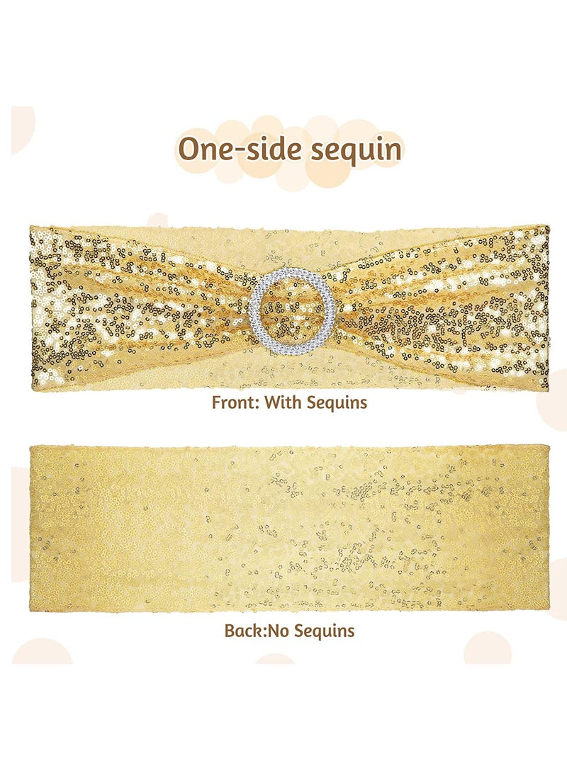 20 Pcs One-Sided Sequin Chair Sashes for Weddings, Bridal Showers, Birthdays, and Banquets - Elegant Gold Chair Bows for Reception Decor - Image 3