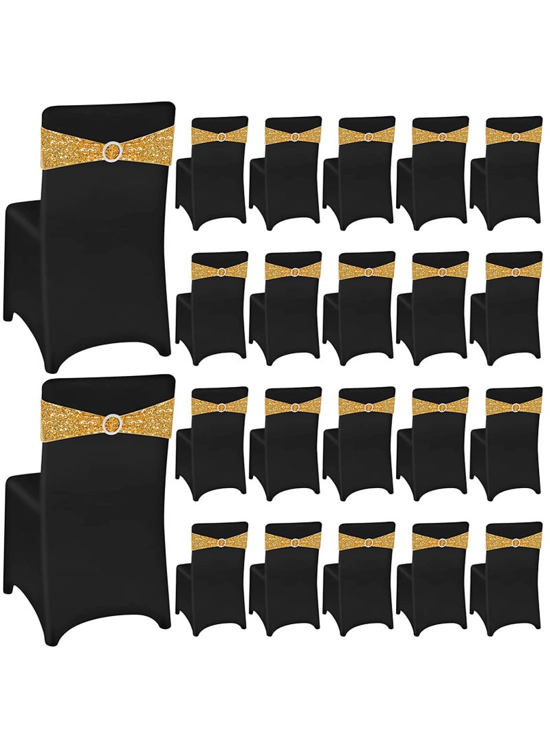 20 Pcs One-Sided Sequin Chair Sashes for Weddings, Bridal Showers, Birthdays, and Banquets - Elegant Gold Chair Bows for Reception Decor - Image 1