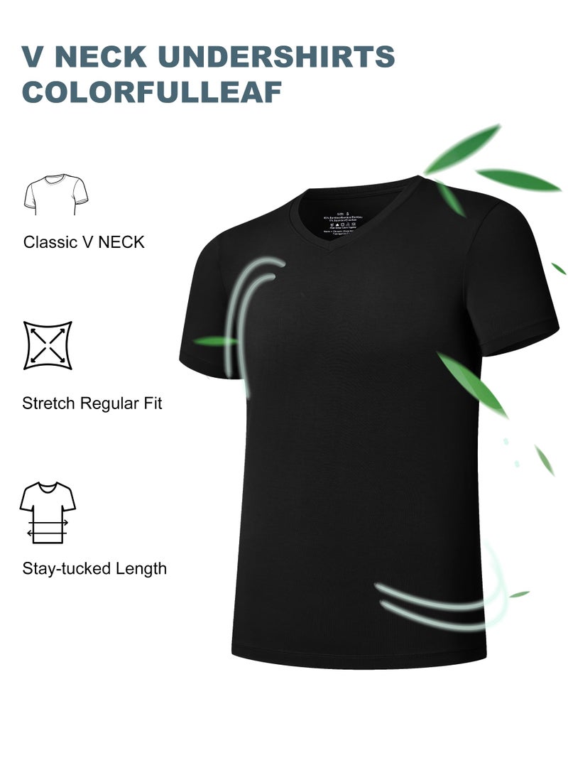 COLORFULLEAF Mens Bamboo Rayon Undershirts Black V Neck T Shirts Short Sleeve Slim Fit Tees Multipack(3Black,L) - Image 3