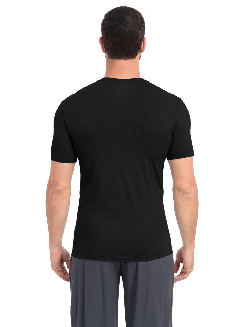 COLORFULLEAF Mens Bamboo Rayon Undershirts Black V Neck T Shirts Short Sleeve Slim Fit Tees Multipack(3Black,L) - Image 2