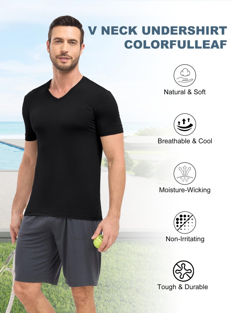 COLORFULLEAF Mens Bamboo Rayon Undershirts Black V Neck T Shirts Short Sleeve Slim Fit Tees Multipack(3Black,L) - Image 5