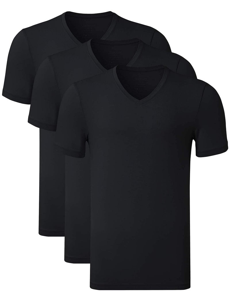 COLORFULLEAF Mens Bamboo Rayon Undershirts Black V Neck T Shirts Short Sleeve Slim Fit Tees Multipack(3Black,L) - Image 1