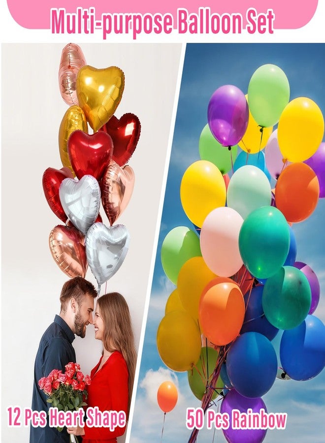 wohohoho Pink Happy Birthday Party Decorations, Happy Birthday Banner, Pink Streamers Tinsel Backdrop, 4 Colors Foil Heart Balloons with Colorful Latex Balloons Party Decor for Girls Women Princess Birthdays - Image 5