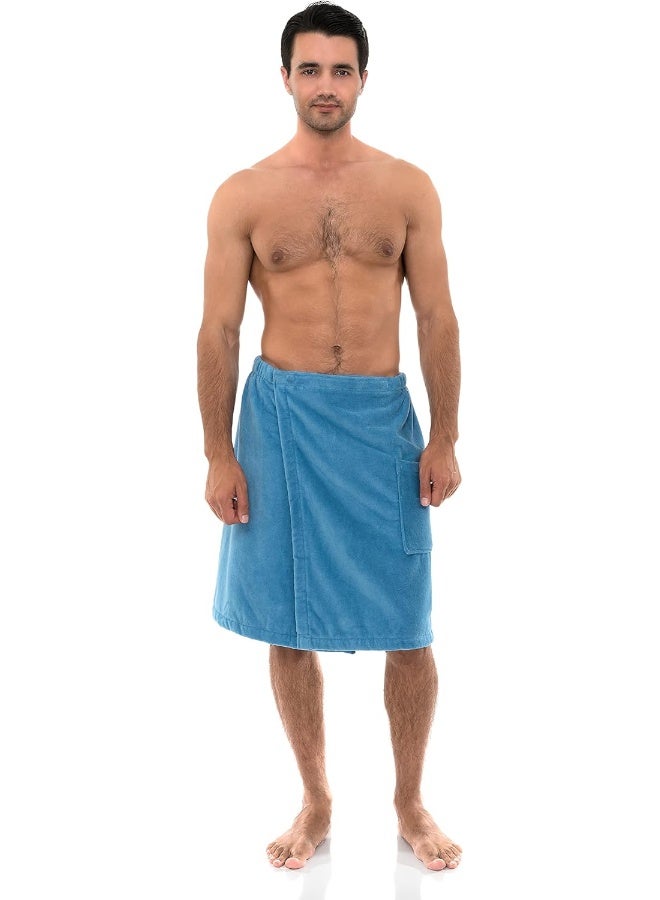 TowelSelections Mens Cotton Shower Wrap Adjustable Terry Velour Spa Bath Towel Wrap Sauna Gym Towels for Men Large-X-Large Niagara Blue - Image 1