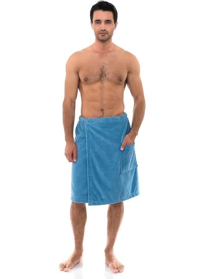 TowelSelections Mens Cotton Shower Wrap Adjustable Terry Velour Spa Bath Towel Wrap Sauna Gym Towels for Men Large-X-Large Niagara Blue - Image 3