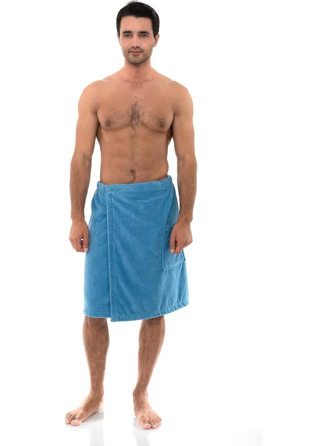 TowelSelections Mens Cotton Shower Wrap Adjustable Terry Velour Spa Bath Towel Wrap Sauna Gym Towels for Men Large-X-Large Niagara Blue - Image 4