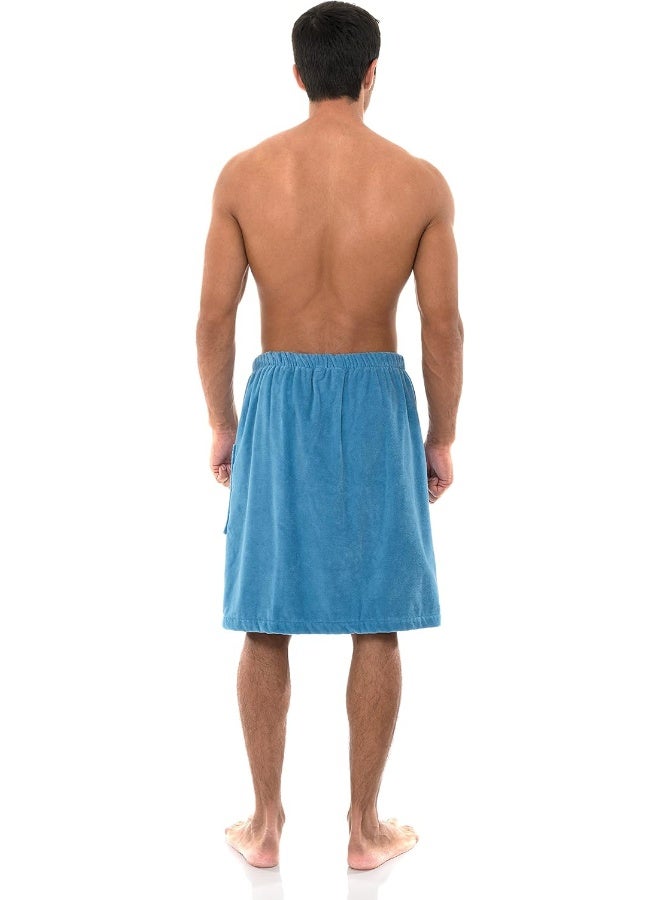 TowelSelections Mens Cotton Shower Wrap Adjustable Terry Velour Spa Bath Towel Wrap Sauna Gym Towels for Men Large-X-Large Niagara Blue - Image 2