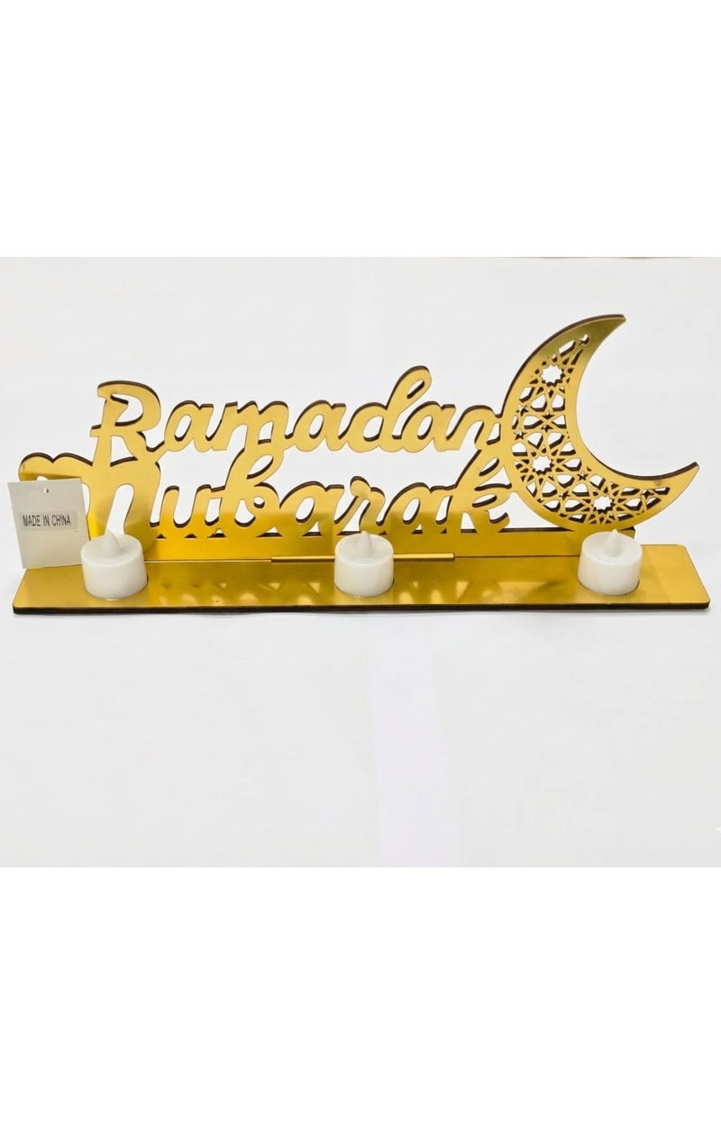 Yuwell Ramadan Mubarak Sign For Ramadan Decorations For Home, Table And Bedroom Decorations With Three Candle Lights And Battery Included - Image 1