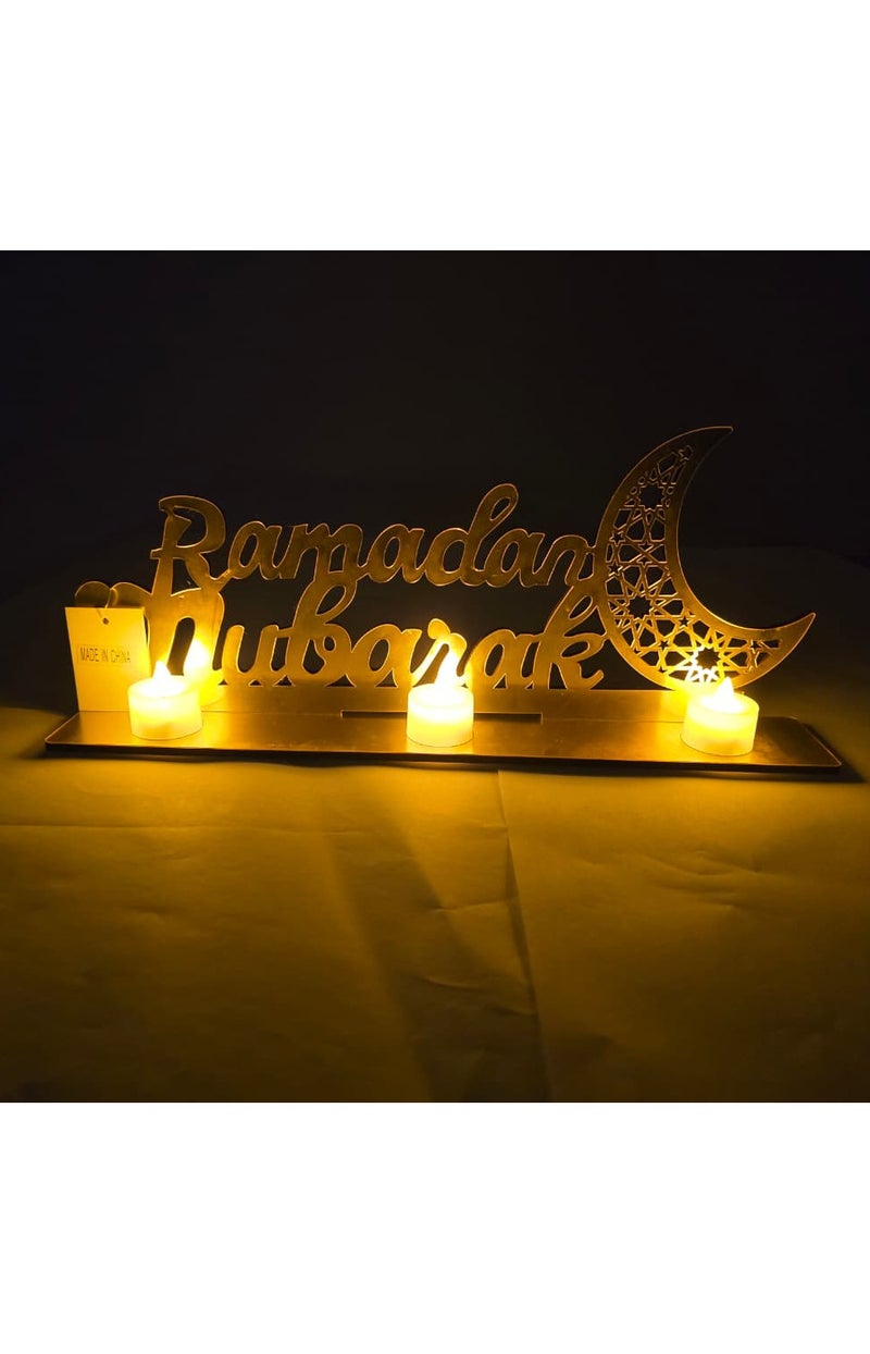Yuwell Ramadan Mubarak Sign For Ramadan Decorations For Home, Table And Bedroom Decorations With Three Candle Lights And Battery Included - Image 2