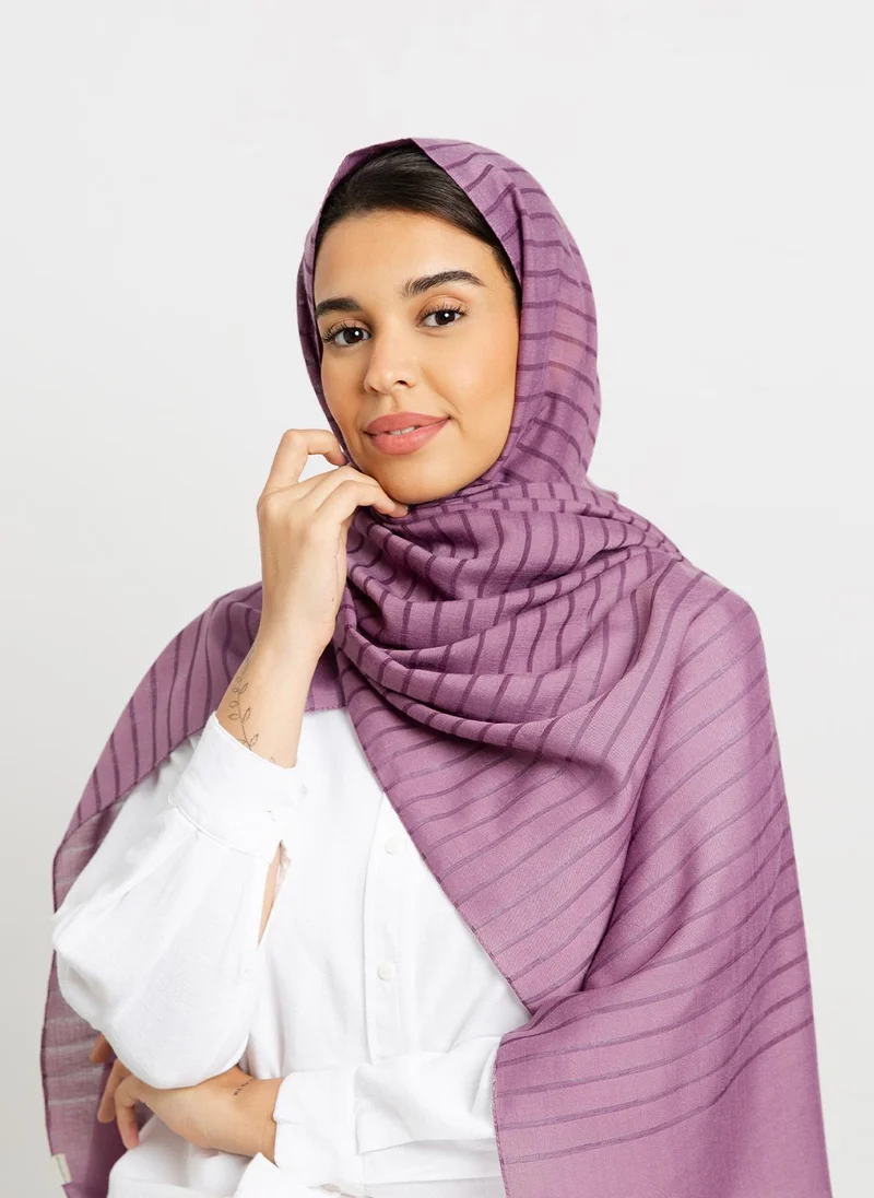 Kaafmeem Light Purple - Cotton Striped Tarha