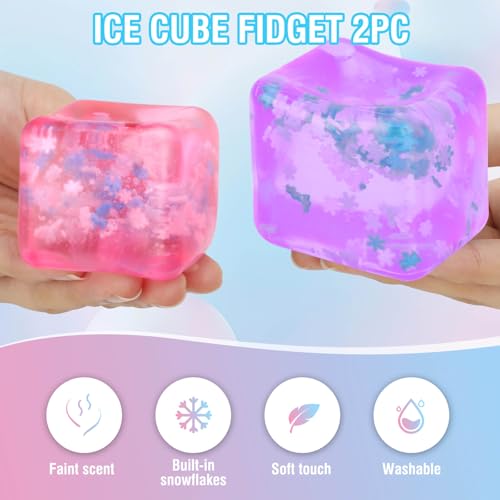 Gretex Fidget Toy for All Ages 2 Pack Soft Sensory Fidget Ice Cube Stress Ball Squishy Cube Stress Relief Toys for Kids Teens and Adults Party Favors Birthday Gift for Kids Age 3 Purple Pink - Image 5