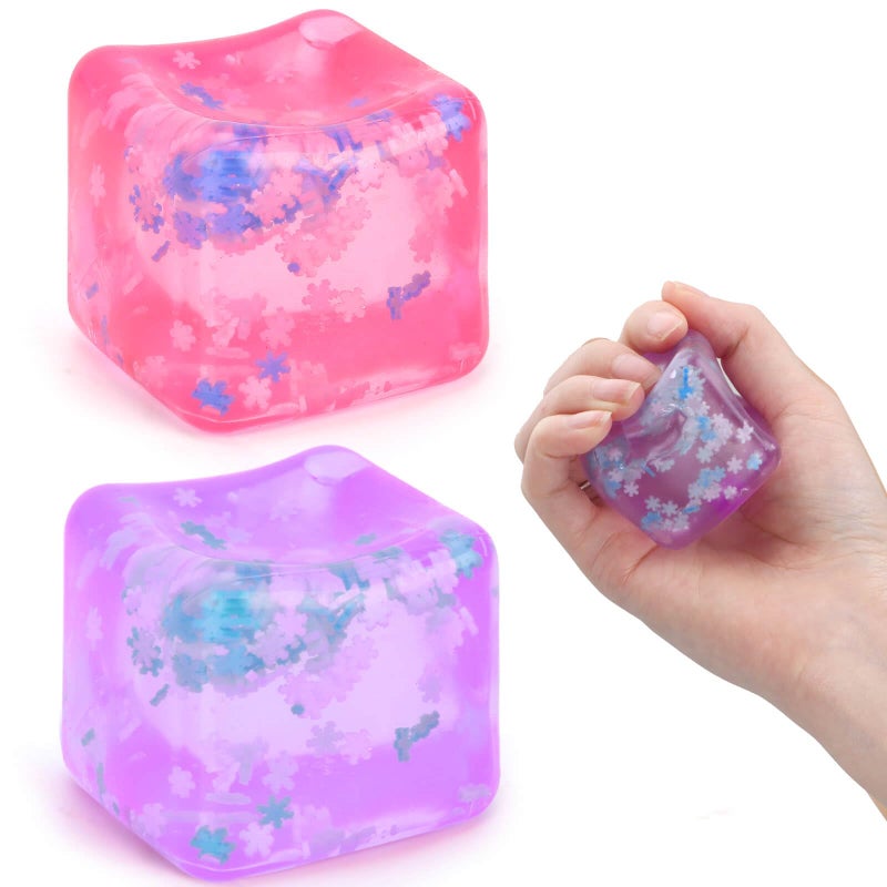 Gretex Fidget Toy for All Ages 2 Pack Soft Sensory Fidget Ice Cube Stress Ball Squishy Cube Stress Relief Toys for Kids Teens and Adults Party Favors Birthday Gift for Kids Age 3 Purple Pink - Image 3