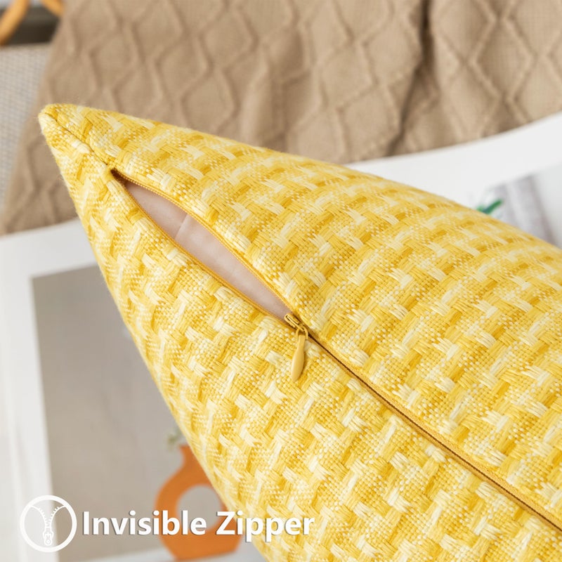 UGS UGASA UGASA Outdoor Waterproof Pillow Covers Pack of 2 Weaving Texture Water Resistant Outside Decorative Pillow Cases for Patio Garden Porch Yard Bench Tent 18x18 Inch  Yellow - Image 2