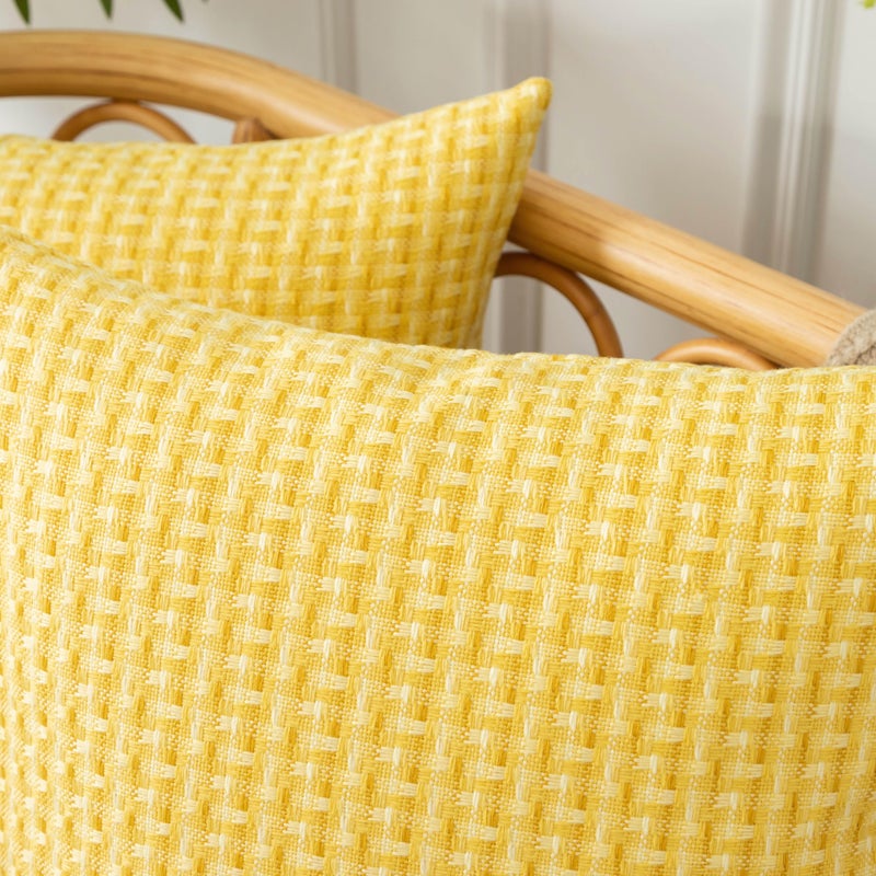 UGS UGASA UGASA Outdoor Waterproof Pillow Covers Pack of 2 Weaving Texture Water Resistant Outside Decorative Pillow Cases for Patio Garden Porch Yard Bench Tent 18x18 Inch  Yellow - Image 4