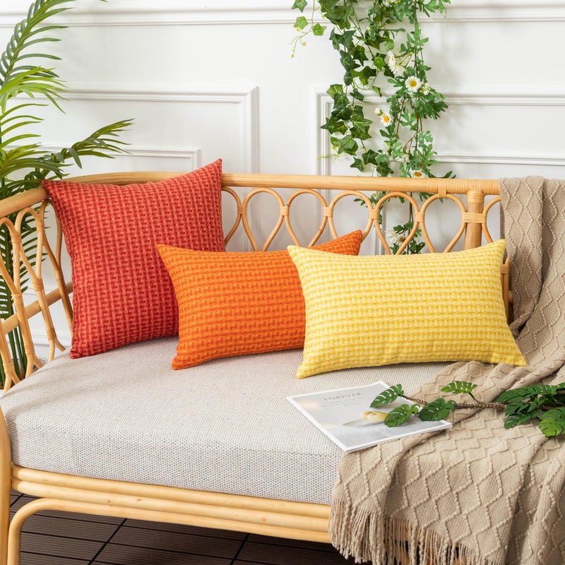 UGS UGASA UGASA Outdoor Waterproof Pillow Covers Pack of 2 Weaving Texture Water Resistant Outside Decorative Pillow Cases for Patio Garden Porch Yard Bench Tent 18x18 Inch  Yellow - Image 5