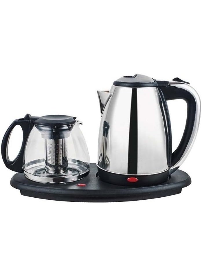 BQSCHJUN 2 In 1 Electric Tea Kettle And Glass Teapot Set 2.0L 1800W Stainless Steel Fast Boiling Tea Maker With Warming Base, Ergonomic Handle, Durable Design For Home Kitchen Office Use - Image 1