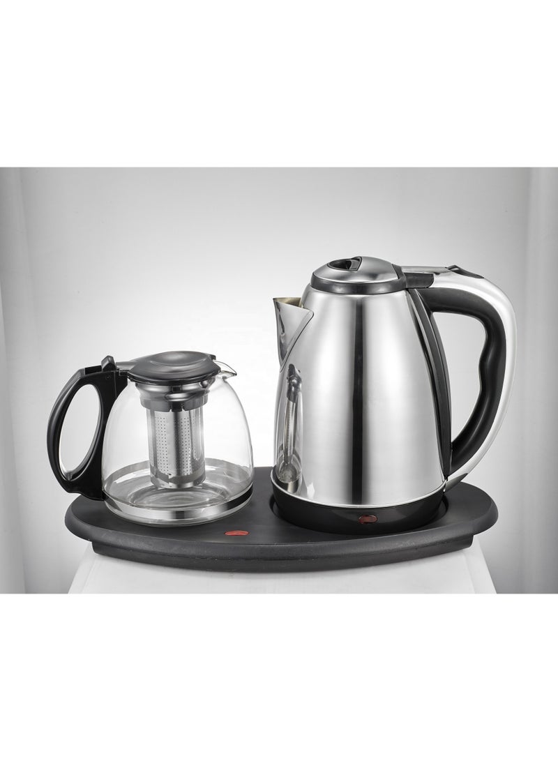BQSCHJUN 2 In 1 Electric Tea Kettle And Glass Teapot Set 2.0L 1800W Stainless Steel Fast Boiling Tea Maker With Warming Base, Ergonomic Handle, Durable Design For Home Kitchen Office Use - Image 4