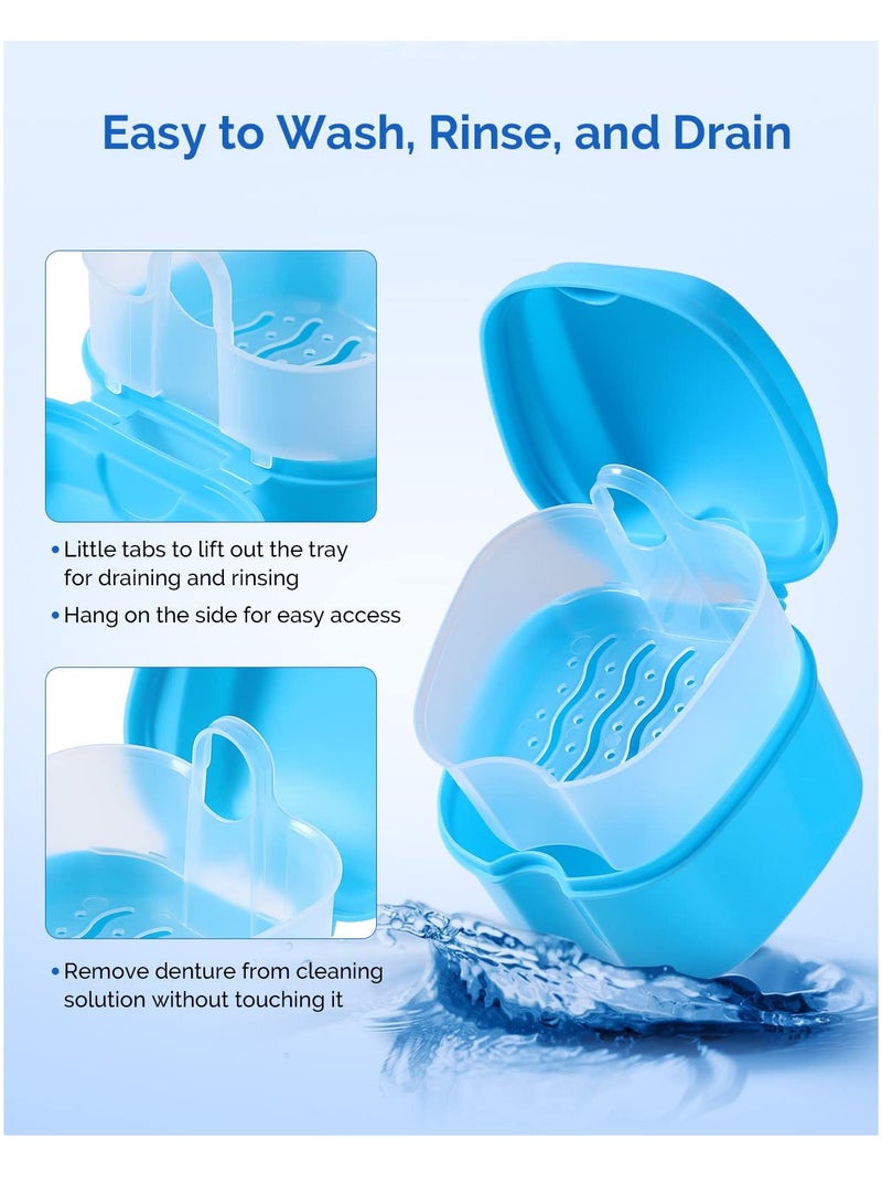 JMU JMU Denture Case Denture Cup with Lid Orthodontic Retainer Case with Strainer Basket Tray Denture Cups for Soaking Dentures  - Image 3