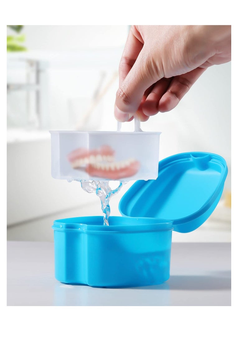 JMU JMU Denture Case Denture Cup with Lid Orthodontic Retainer Case with Strainer Basket Tray Denture Cups for Soaking Dentures  - Image 2
