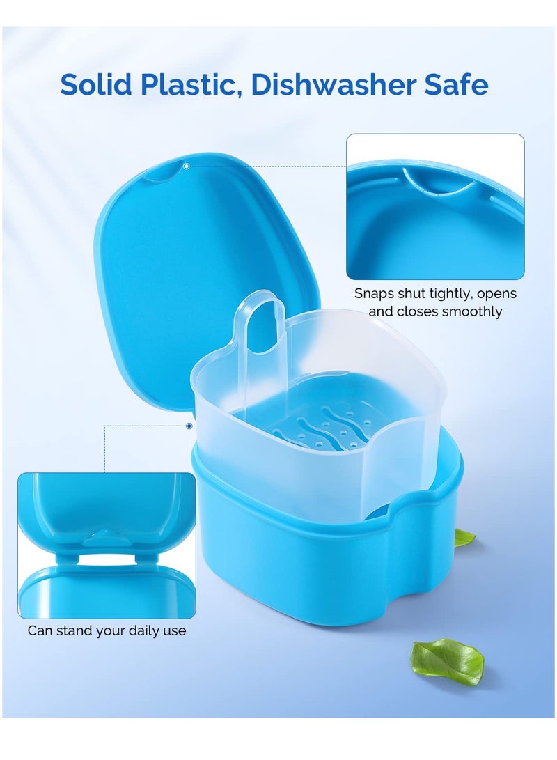 JMU JMU Denture Case Denture Cup with Lid Orthodontic Retainer Case with Strainer Basket Tray Denture Cups for Soaking Dentures  - Image 4