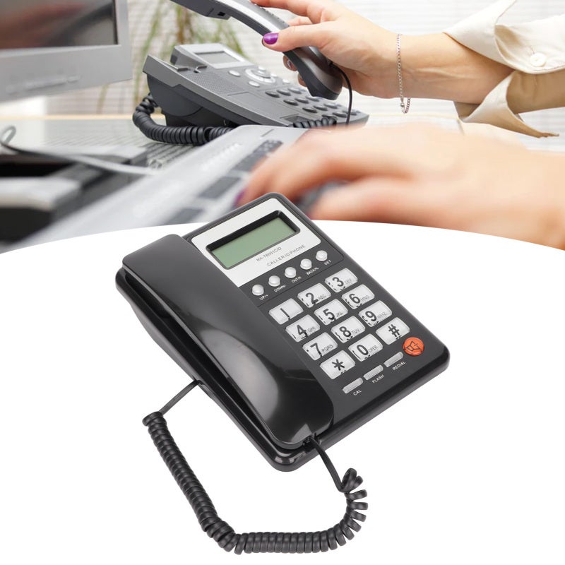 هاتف سلكي KXT8001CID، نظام مزدوج كلاسيكي FSK DTMF، هاتف مكتبي أرضي مع شاشة عرض معرف المتصل للمنزل والفندق (أسود) - Image 2