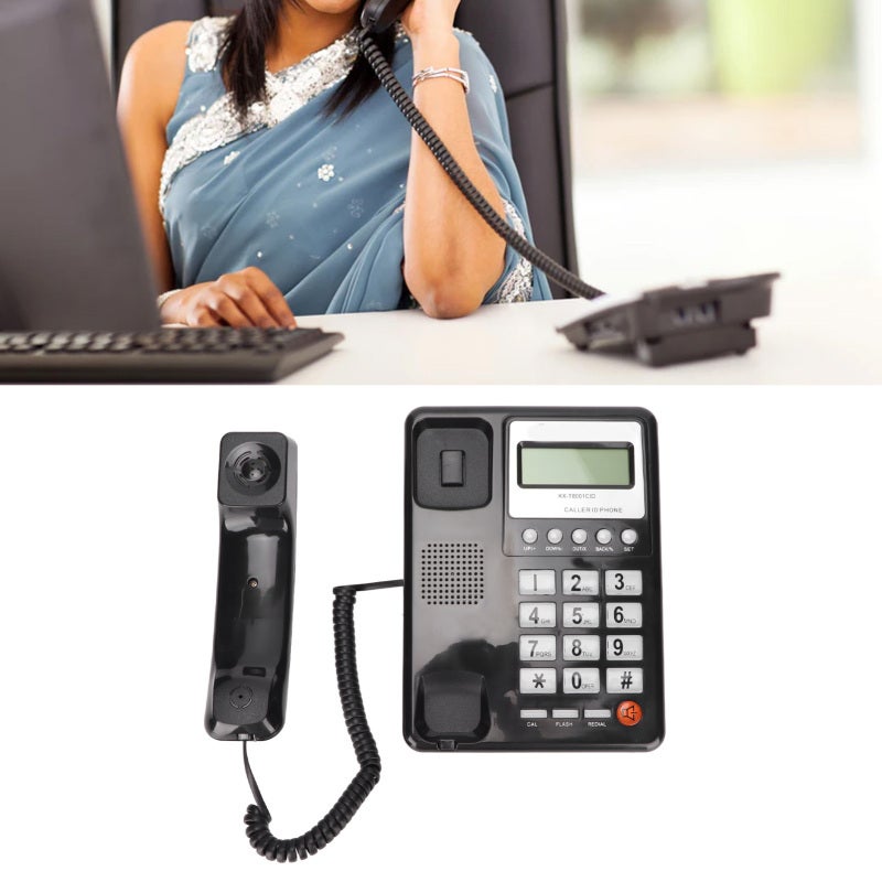 هاتف سلكي KXT8001CID، نظام مزدوج كلاسيكي FSK DTMF، هاتف مكتبي أرضي مع شاشة عرض معرف المتصل للمنزل والفندق (أسود) - Image 3