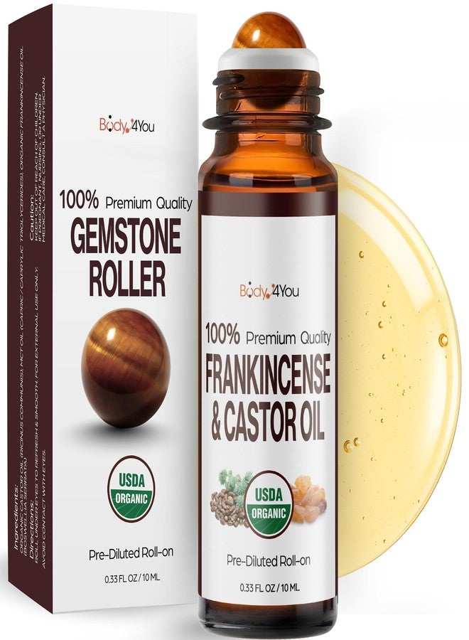 BodyJ4You Castor Oil Frankincense Essential Oil Roll On for Face Eyebrows Under Eye - 100% Pure USDA Organic MCT Coconut - Dark Circles Fine Lines Facial Skin Care Serum - Gemstone Roller 10ml Travel Size - Image 1