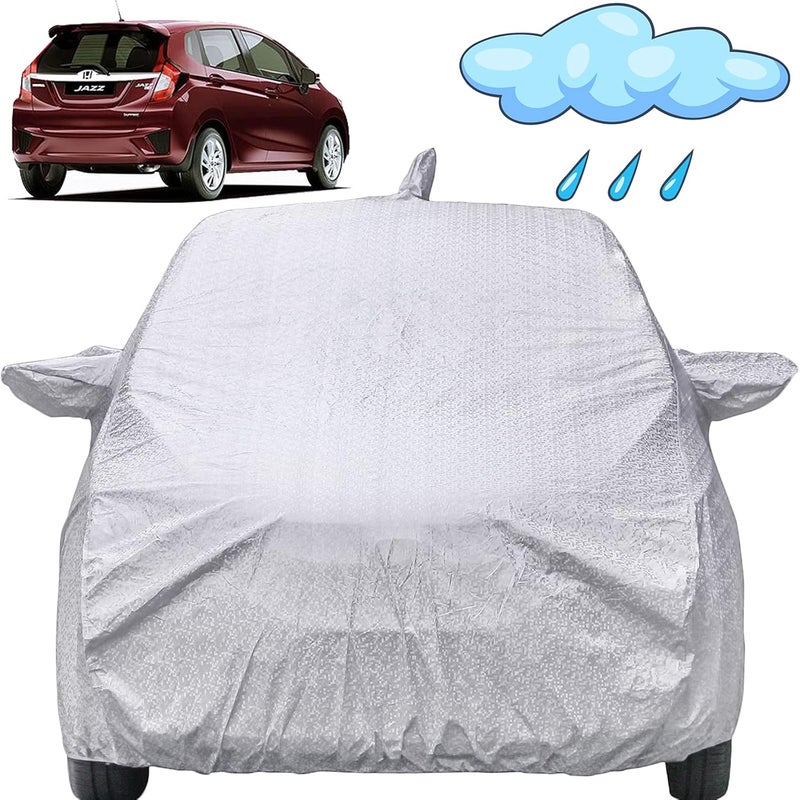 Autofact Jazz Waterproof Car Cover with Mirror & Antenna Pockets, Shinning Silver Design, Non Woven Fabric,Triple Stitched, Compatible with Honda Jazz Car Cover (2015 to 2024), Jazz Car Accessories - Image 1