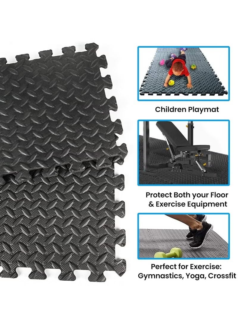 Purrhappy 6/12/36pcs Play/Gym Floor Tiles Interlocking Eva Foam Puzzle Mats , Foam Diy Padding With Border Baby Foam Floor Mats For Kids Playroom, Bedroom, Kindergarten & Home Gym Workout Equipment, 30x30cm 1.2cm Thick Black - Image 4