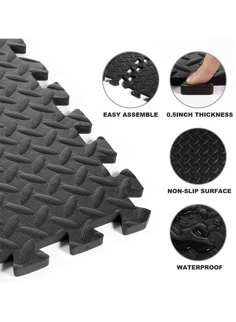 Purrhappy 6/12/36pcs Play/Gym Floor Tiles Interlocking Eva Foam Puzzle Mats , Foam Diy Padding With Border Baby Foam Floor Mats For Kids Playroom, Bedroom, Kindergarten & Home Gym Workout Equipment, 30x30cm 1.2cm Thick Black - Image 3