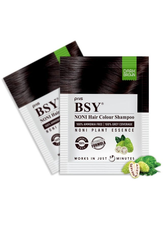 BSY Noni Dark Brown Hair Color Shampoo (20Ml X 10 Sachets), Ammonia Free Hair Color Shampoo For Men, Natural Dark Brown Permanent Hair Dye Shampoo For Women, Noni Fruit Hair Dye, 5 Minutes Haircolour - Image 1