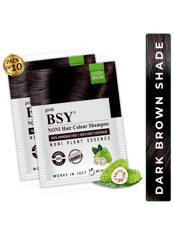 BSY Noni Dark Brown Hair Color Shampoo (20Ml X 10 Sachets), Ammonia Free Hair Color Shampoo For Men, Natural Dark Brown Permanent Hair Dye Shampoo For Women, Noni Fruit Hair Dye, 5 Minutes Haircolour - Image 2