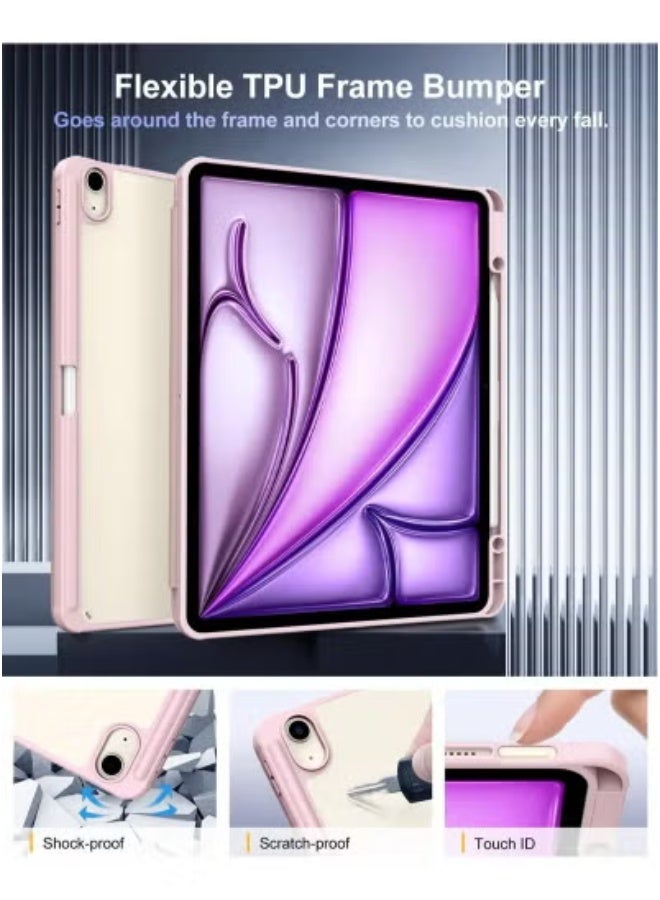 JAJEEK Case for iPad Air 13 Inch 2025/2024 M3 M2 – Slim Lightweight Stand Cover with Built-In Pencil Holder | Clear Transparent Back Shell + Magnetic Auto Wake/Sleep Front | Supports Apple Pencil Charging | Shockproof & Scratch-Resistant Trifold Case in Pink - Image 2