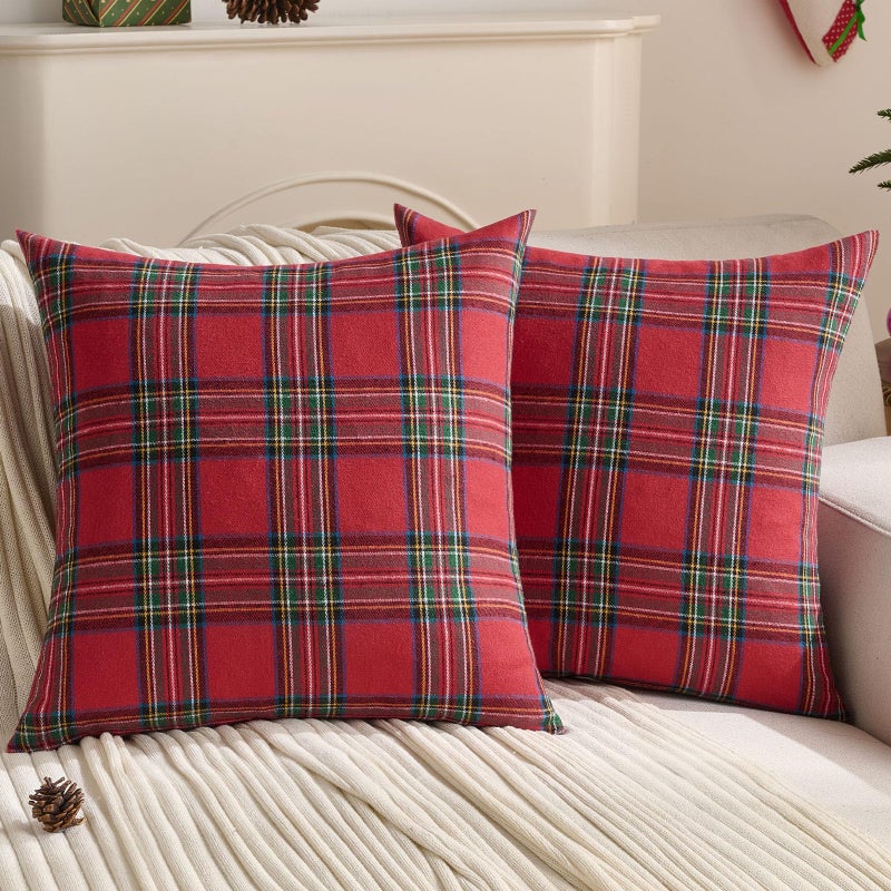 FUTEI Christmas Red Plaid Throw Pillow Covers 18x18 Inch Set of 2 Buffalo Check Holiday Decorative Cushion Case Farmhouse Home Decor for Couch Bed Living Room - Image 2