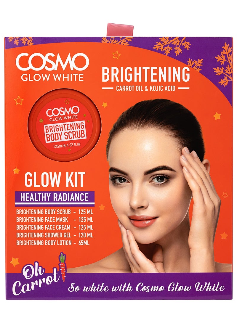 COSMO مجموعة كوزمو للعناية بالبشرة جلو وايت أو جزر لتفتيح البشرة، مجموعة هدايا للجنسين، مقشر للجسم 125 مل، قناع للوجه 125 مل، كريم للوجه 125 مل، جل استحمام 120 مل، لوشن للجسم 65 مل، مجموعات للوجه - Image 3