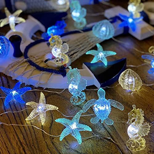 JASHIKA Coastal Solar String Lights Outdoor Garden Lights Marine Life Solar Fairy Garden Lights for Outside 14ft 40LED Waterproof Turtle Seahorse Starfish Clam Beach House Nautical String Lights Yard Decor - Image 5