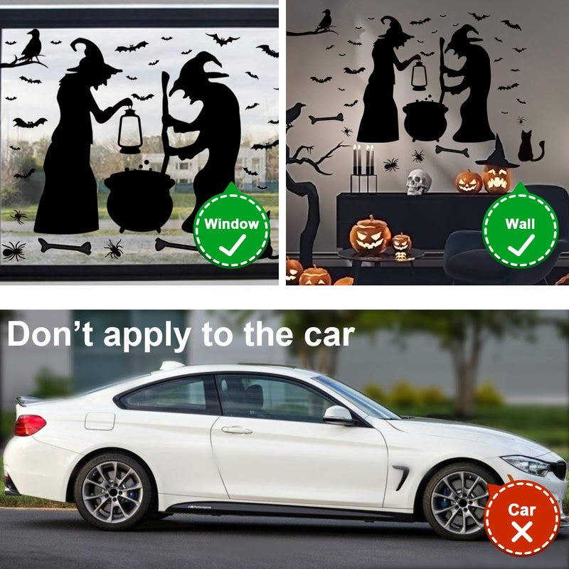 Ivenf Ivenf Halloween Party Supplies Decorations Wall Decal Window Decor 2 Witches with Bats Spider Mouse & Crow  - Image 4