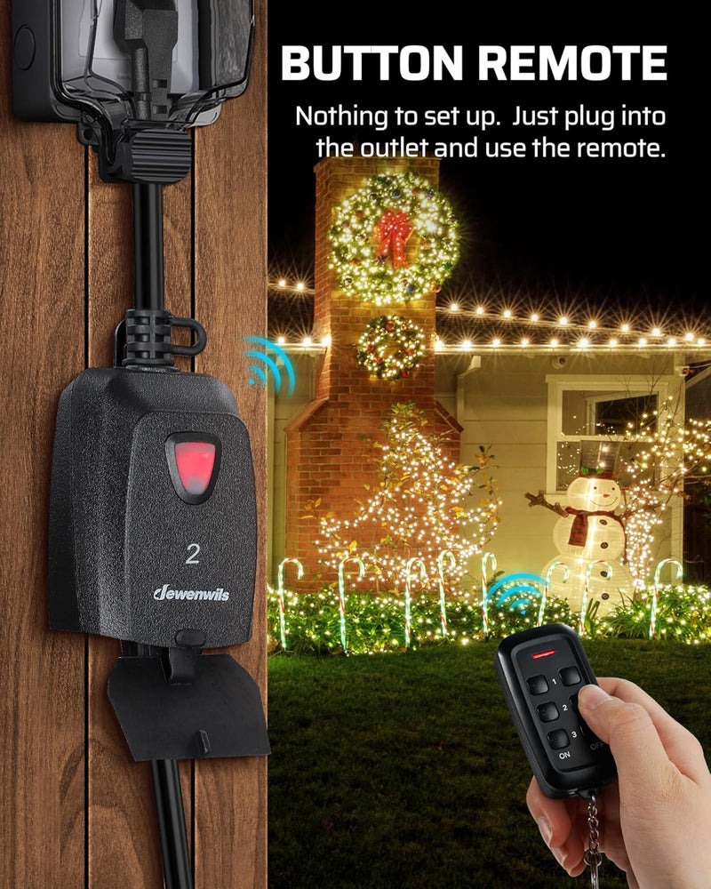 DEWENWILS Wireless Remote Control Electrical Outlet Switch Outdoor Indoor Waterproof for Christmas Decor, 15 AMP Heavy Duty, 3-Prong Plug-in Outlet, 100 Feet Range, Pre-Programmed, ETL Listed - Image 2
