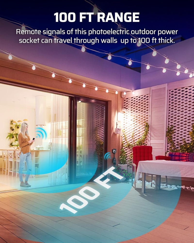DEWENWILS Wireless Remote Control Electrical Outlet Switch Outdoor Indoor Waterproof for Christmas Decor, 15 AMP Heavy Duty, 3-Prong Plug-in Outlet, 100 Feet Range, Pre-Programmed, ETL Listed - Image 4