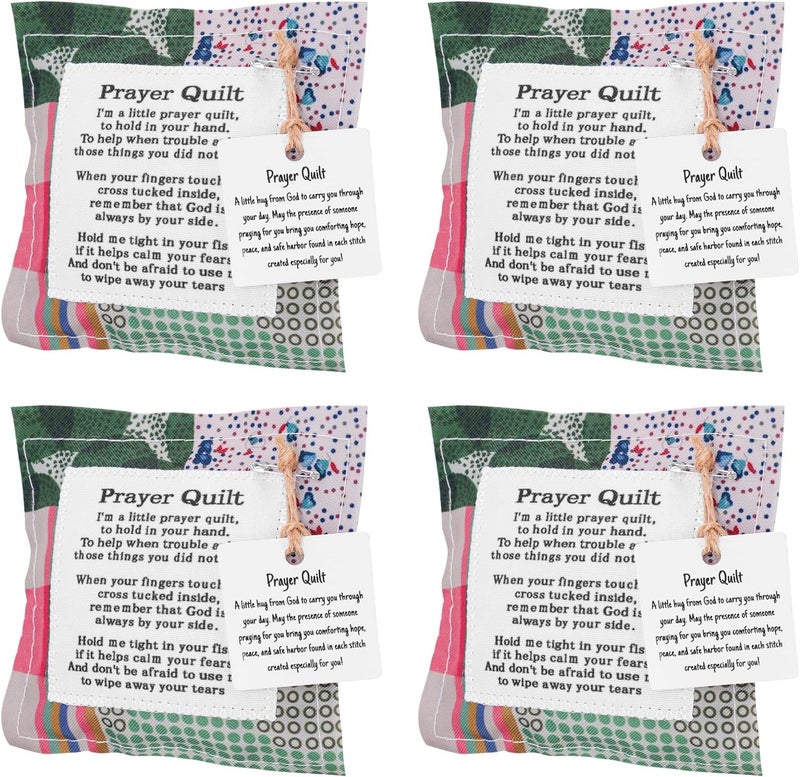 PLUVAVA 4 Pieces Mini Prayer Quilt with Cross Inside Pocket Prayer Quilts Squares Poem Patches Handmade Scripture Prayer Cloths for Religious Pastor Church Christmas Appreciation Gifts (4 PCS) - Image 1