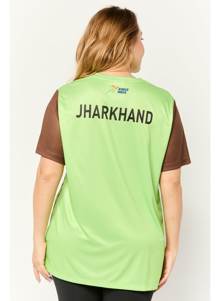Adidas Women Sportswear Fit Short Sleeves Khelo India Football Jersey, Apple Green  - Image 4