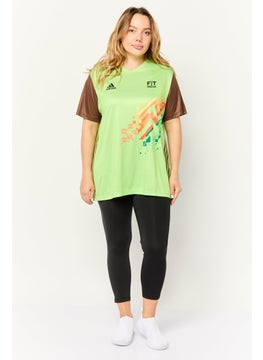 Adidas Women Sportswear Fit Short Sleeves Khelo India Football Jersey, Apple Green  - Image 2