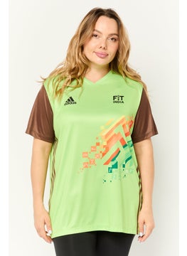 Adidas Women Sportswear Fit Short Sleeves Khelo India Football Jersey, Apple Green  - Image 1