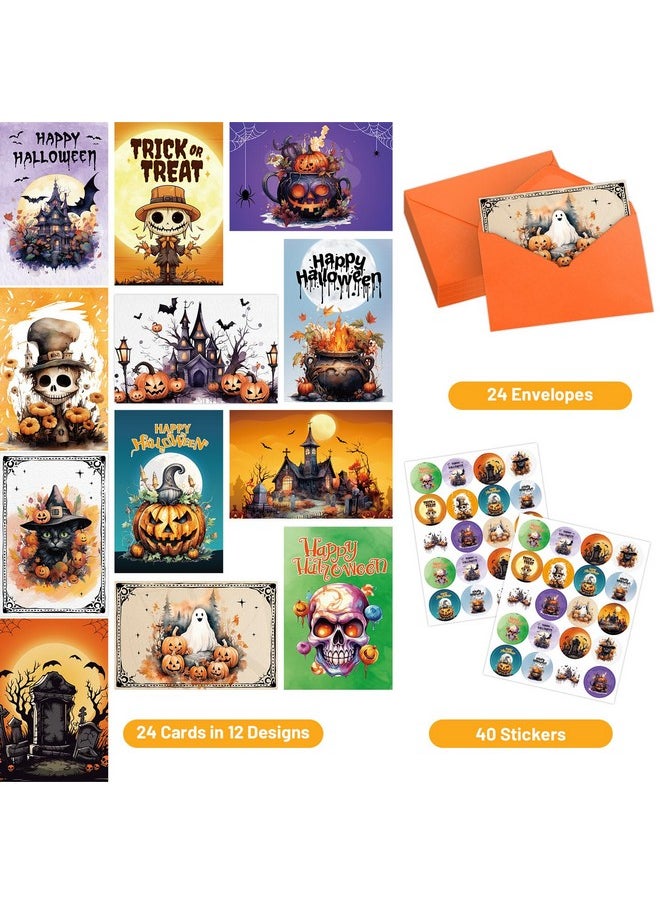 ceiba tree - 24Pack Halloween Cards Trick Or Treat Assortment Cards Halloween Greeting Card Bulk With Envelopes For Classroom Home Office Business - Image 1
