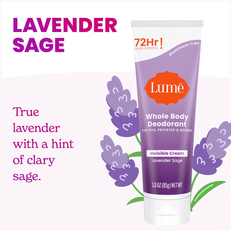 Lume Whole Body Deodorant - Invisible Cream Tube - 72 Hour Odor Control - Aluminum Free, Baking Soda Free, Skin Safe - 3.0 ounce (Pack of 2) (Lavender Sage) - Image 4