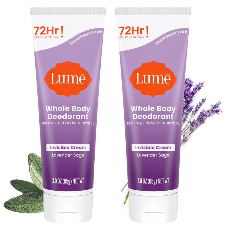Lume Whole Body Deodorant - Invisible Cream Tube - 72 Hour Odor Control - Aluminum Free, Baking Soda Free, Skin Safe - 3.0 ounce (Pack of 2) (Lavender Sage) - Image 1